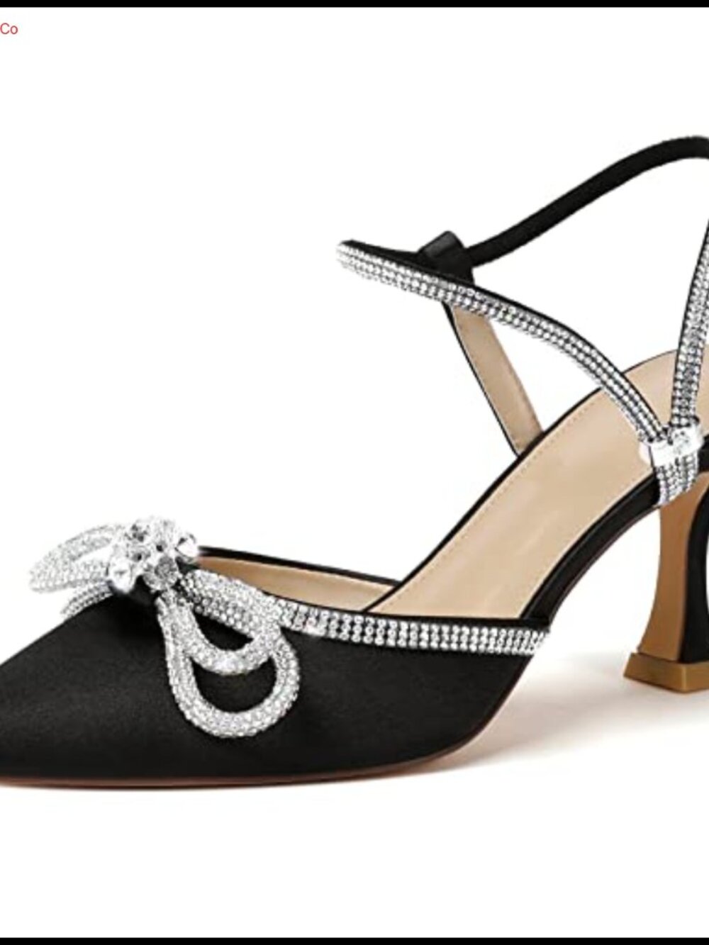 Women's Closed Toe Rhinestone Slingback Kitten Heels Adjustable Ankle Strap